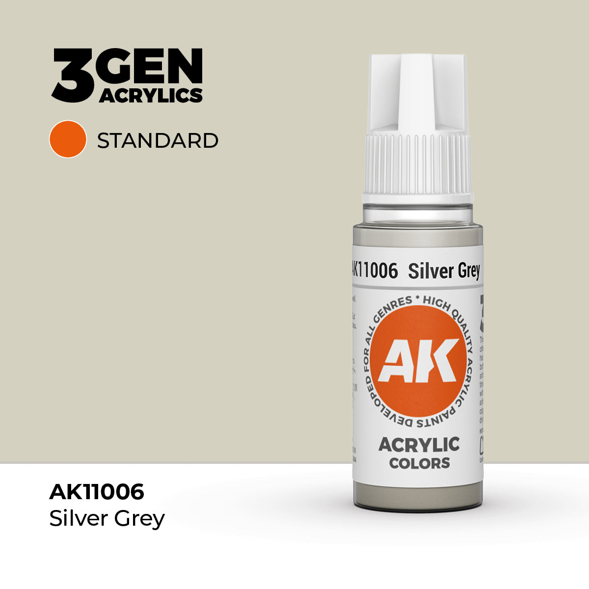 Bote de pintura acrílica AK 3rd Generation Silver Grey de 17 ml