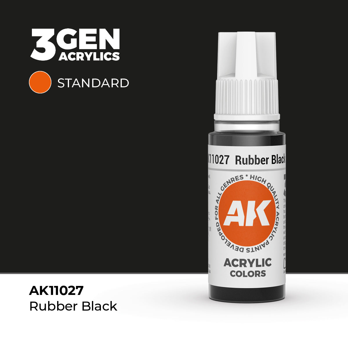 Bote de pintura acrílica AK 3rd Generation Rubber Black de 17 ml