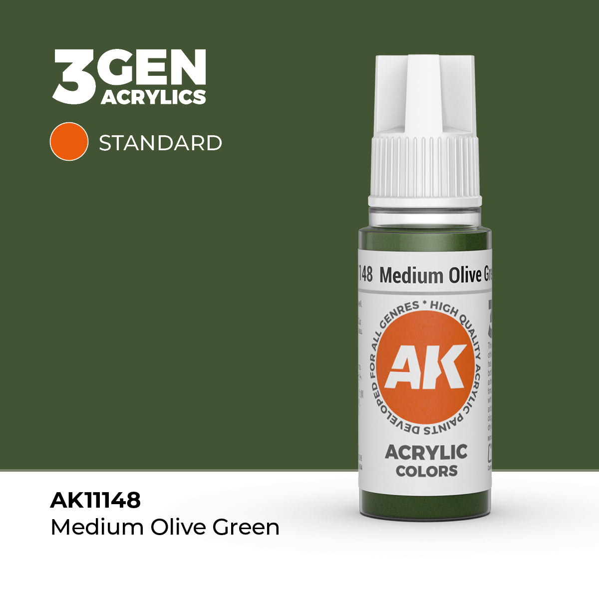 Bote de pintura acrílica AK 3rd Generation Medium Olive Green de 17 ml