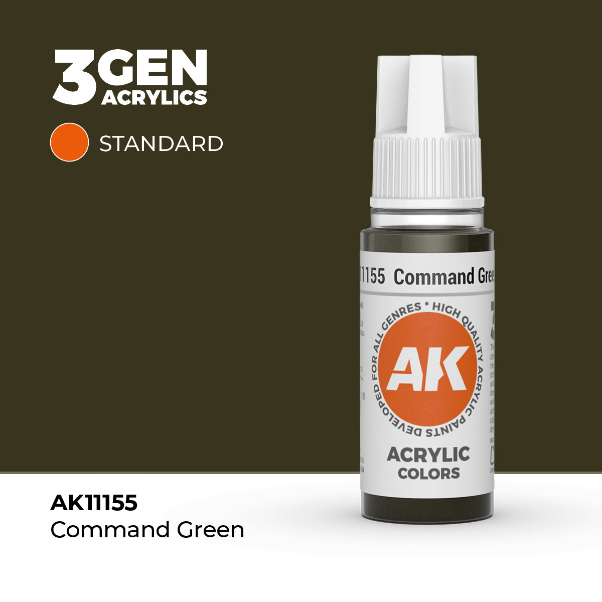 Bote de pintura acrílica AK 3rd Generation Command Green de 17 ml