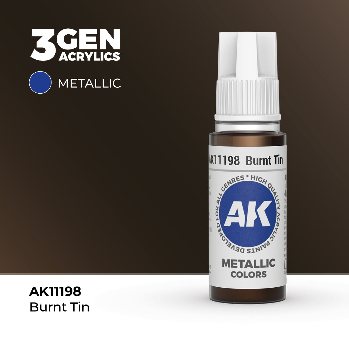 Bote de pintura acrílica AK 3rd Generation Burnt Tin de 17 ml