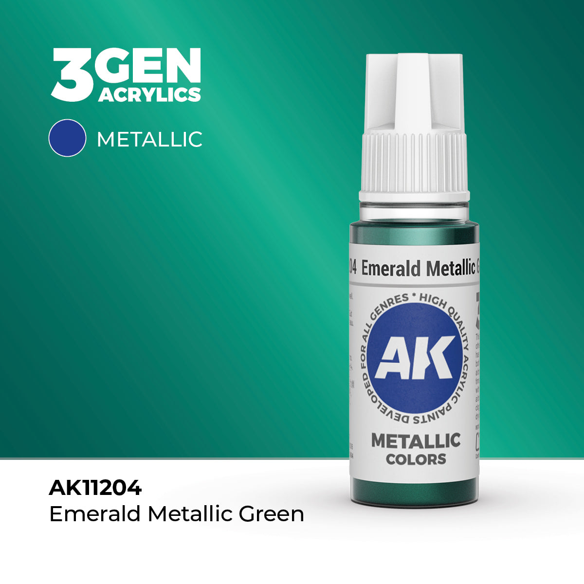 Bote de pintura acrílica AK 3rd Generation Emerald Metallic Green de 17 ml