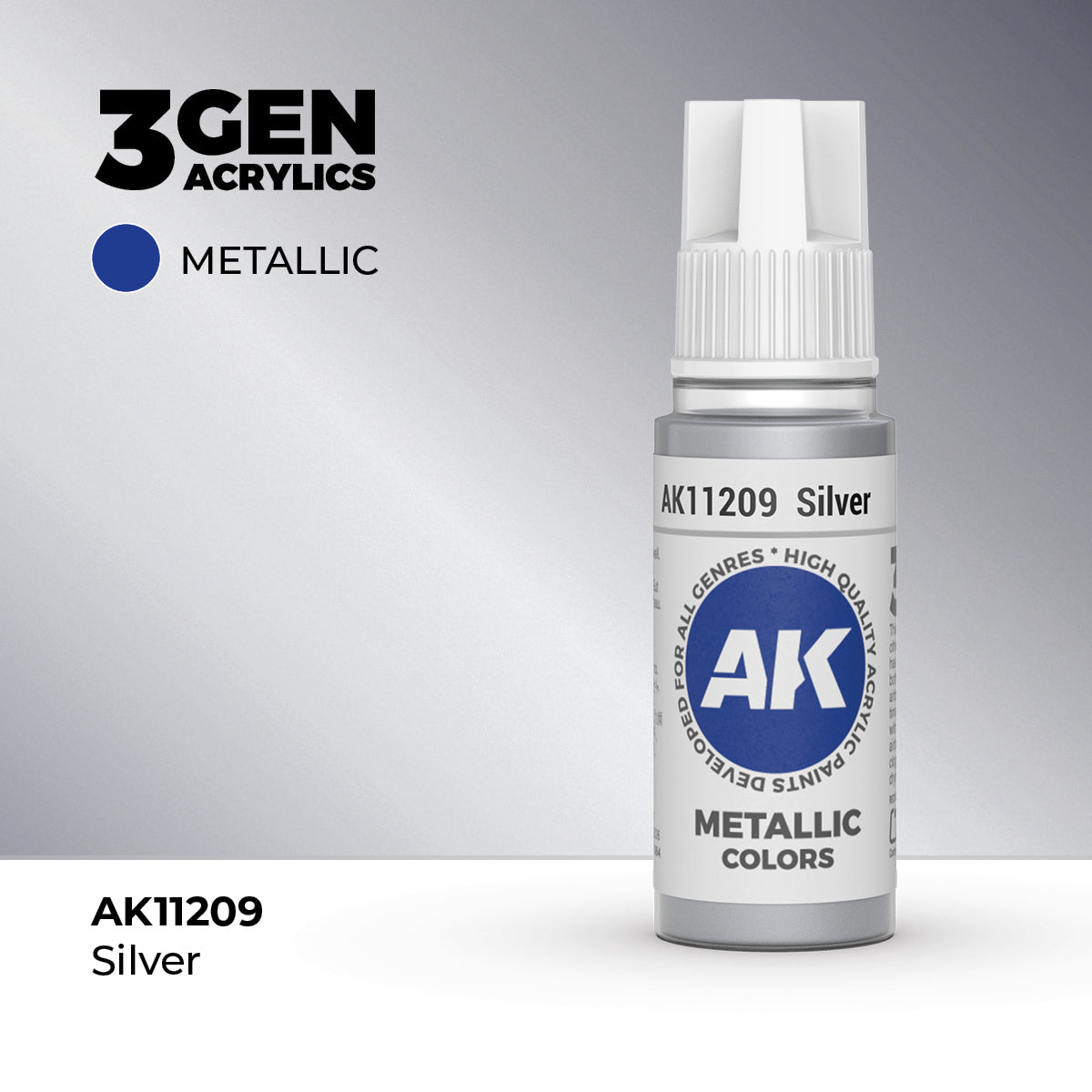 Bote de pintura acrílica AK 3rd Generation Silver de 17 ml