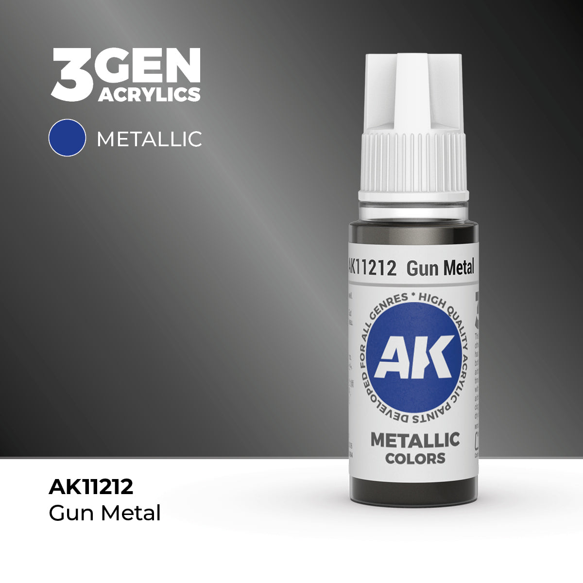 Bote de pintura acrílica AK 3rd Generation Gun Metal de 17 ml