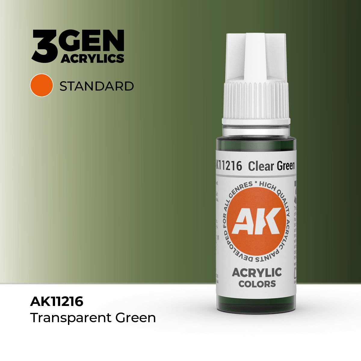 Bote de pintura acrílica AK 3rd Generation Clear Green de 17 ml